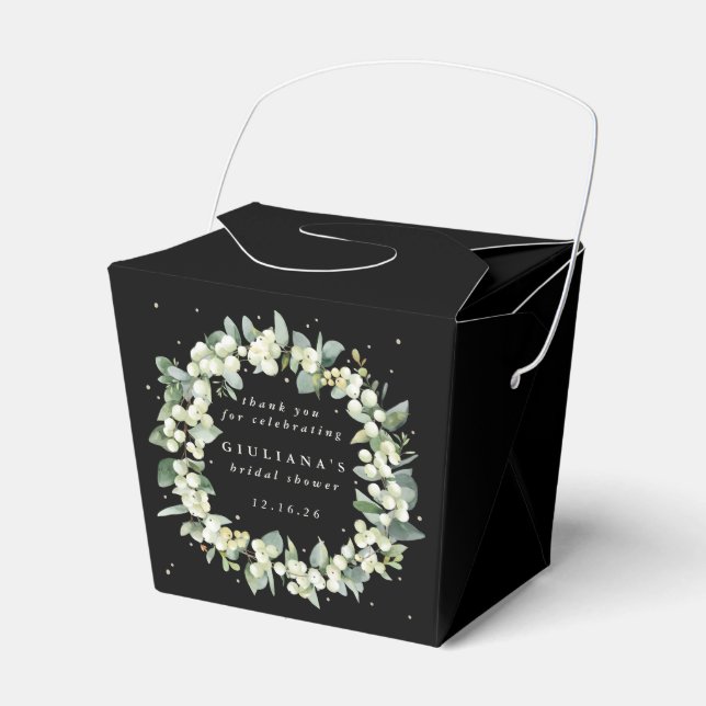 Elegant Black Snowberry+Eucalyptus Bridal Shower Favour Box (Front Side)