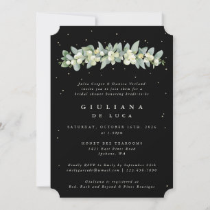 Elegant Black Snowberry+Eucalyptus Bridal Shower Invitation