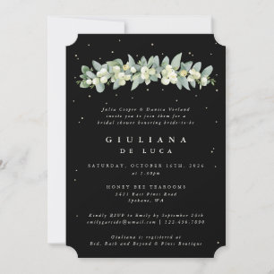 Elegant Black Snowberry+Eucalyptus Bridal Shower Invitation