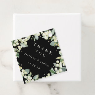 Elegant Black Snowberry+Eucalyptus Wedding Favour Tags