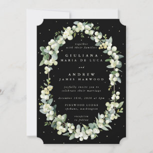 Elegant Black Snowberry+Eucalyptus Wedding Invitation