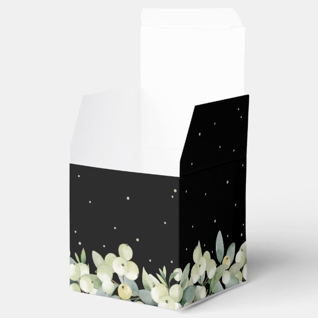Elegant Black Snowberry+Eucalyptus Winter Wedding Favour Box (Opened)