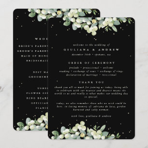 Elegant Black Snowberry+Eucalyptus Winter Wedding Programme