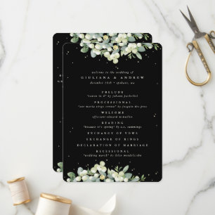 Elegant Black Snowberry+Eucalyptus Winter Wedding Programme