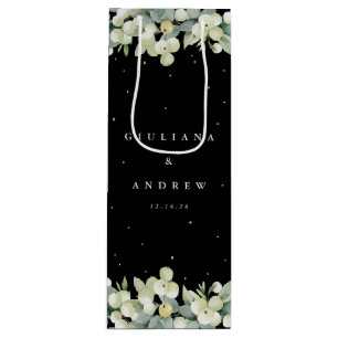 Elegant Black Snowberry+Eucalyptus Winter Wedding Wine Gift Bag