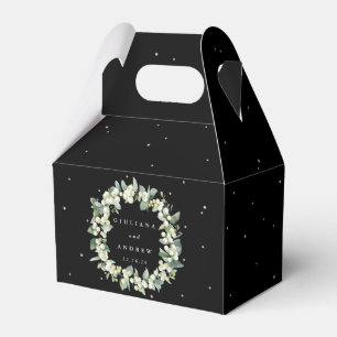 Elegant Black Snowberry+Eucalyptus Wreath Wedding Favour Box