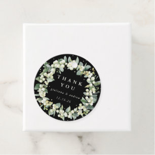 Elegant Black Snowberry+Eucalyptus Wreath Wedding Favour Tags