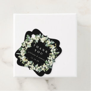 Elegant Black Snowberry+Eucalyptus Wreath Wedding Favour Tags