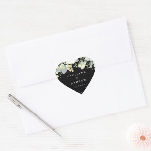 Elegant Black Snowberry+Eucalyptus Wreath Wedding Heart Sticker