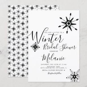 Elegant Black Snowflake Christmas Bridal Shower Invitation