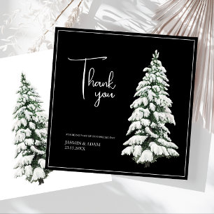 Elegant Black Snowy Pine Wedding Thank You Card