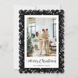 Elegant Black Sparkly Photo Merry Christmas Card