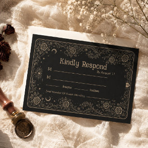 Elegant Black Spooky Tarot Wedding RSVP Card