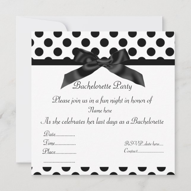 ELEGANT BLACK SPOT BACHELORETTE PARTY INVITATION 2 (Front)