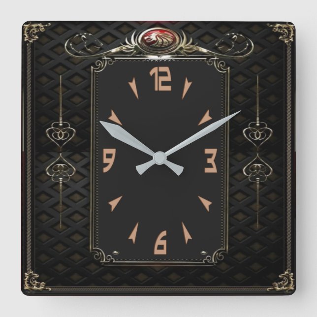Elegant black square wall clock (Front)