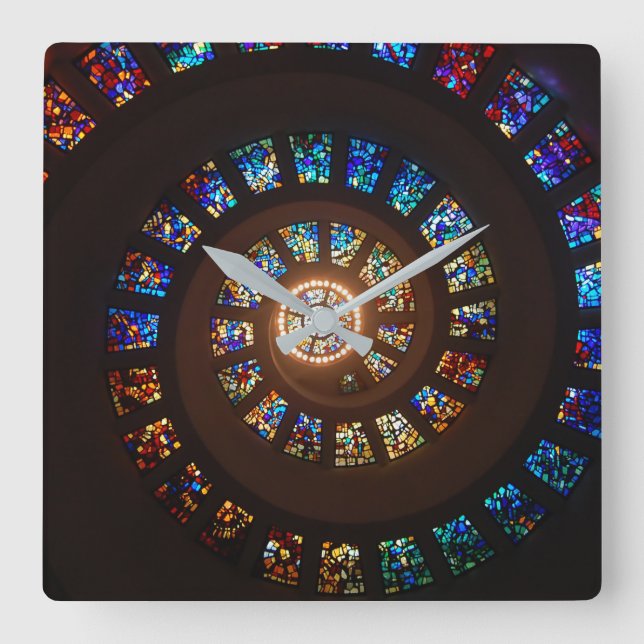 Elegant Black Stained Glass Swirl Pattern Square Wall Clock (Front)