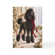 Elegant Black Standard Poodle Christmas Card