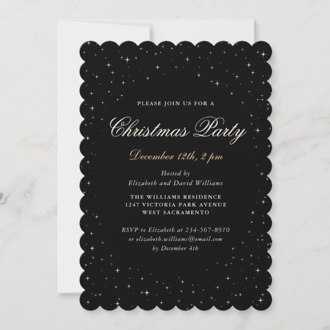 Elegant Black Starry Christmas Party Invitation (Front)