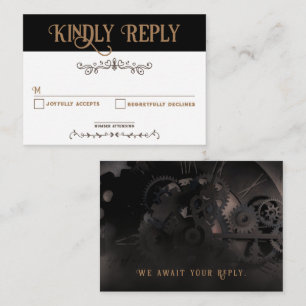 Elegant Black Steampunk RSVP Card