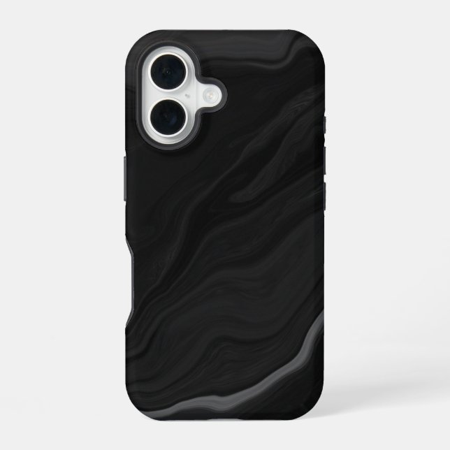 Elegant Black Stone Marble Pattern iPhone 16 Case (Back)