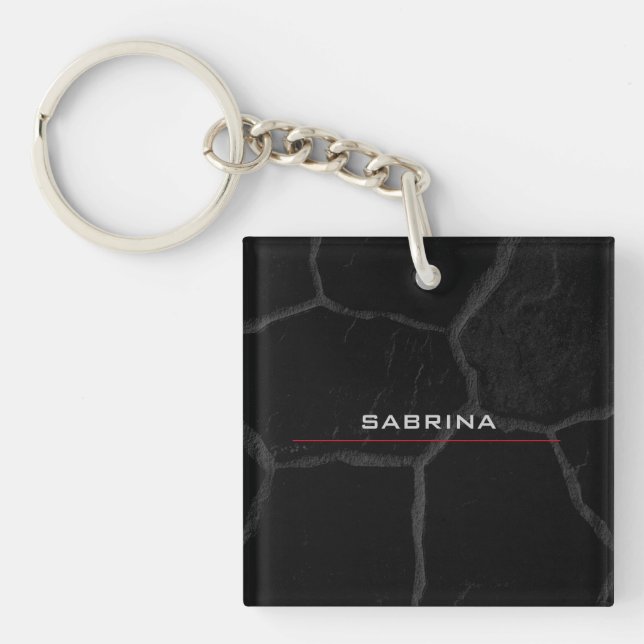 Elegant Black Stone Minimalist Stylish Modern Key Ring (Front)