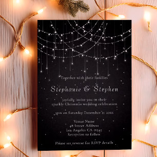 Elegant Black String Lights QR Code Wedding Invitation