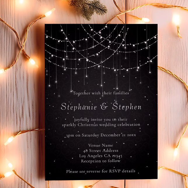 Elegant Black String Lights QR Code Wedding Invitation (Creator Uploaded)