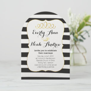 Elegant Black Stripe with Gold Elements Wedding Invitation