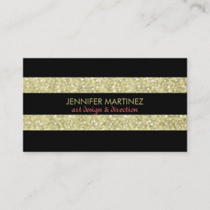 Elegant Black Stripes And Gold Glitter & Sparkles Business Card