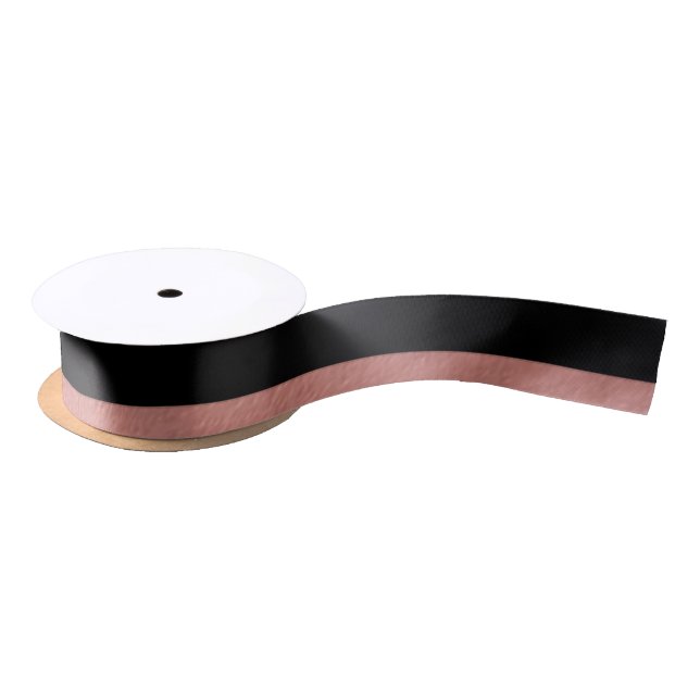 Elegant Black Stripes Coral Pink Foil Printed Satin Ribbon (Spool)