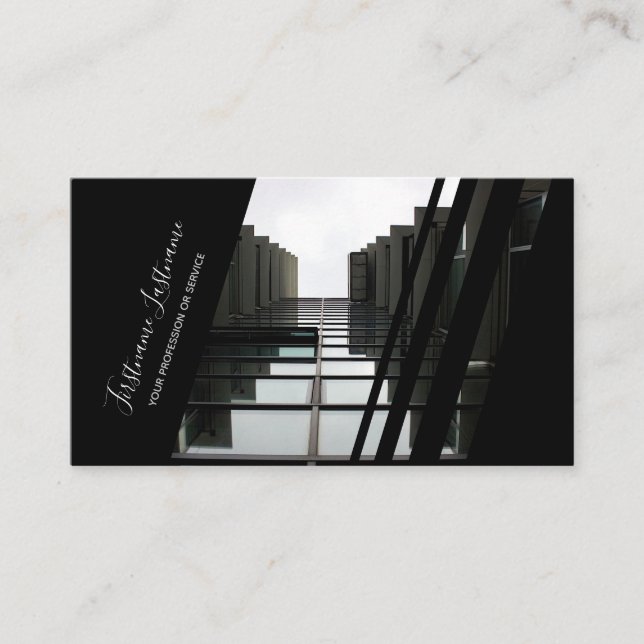 Elegant black stripes glass facade office building business card (Front)