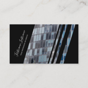 Elegant black stripes glass facade office building business card