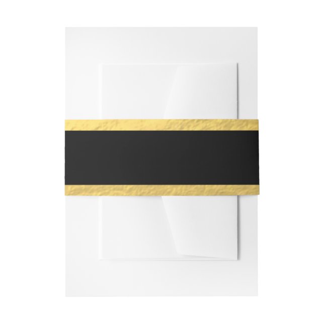 Elegant Black Stripes Gold Foil Printed Invitation Belly Band (Front Example)