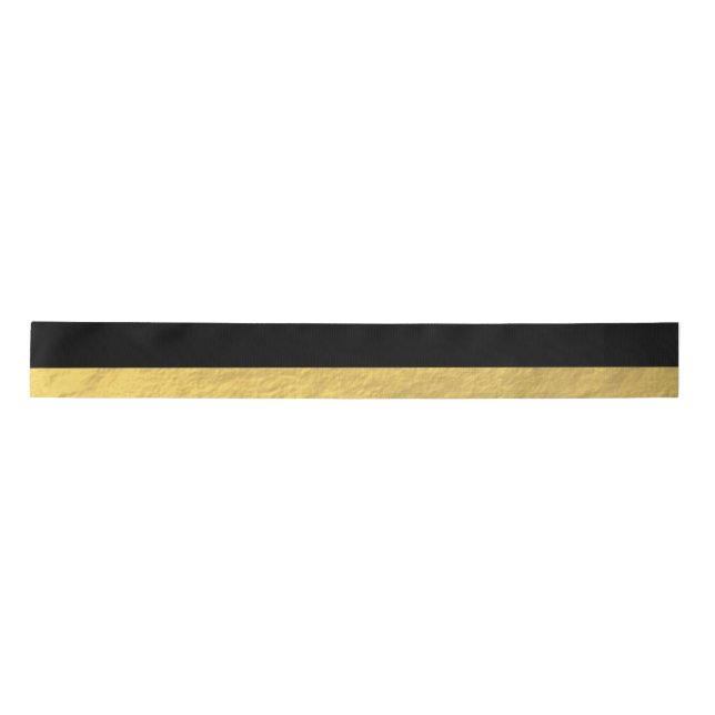 Elegant Black Stripes Gold Foil Printed Satin Ribbon (Front)