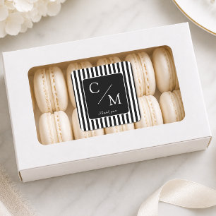 Elegant Black Stripes Monogram Wedding  Square Sticker