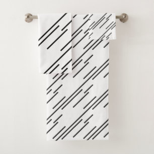 Elegant Black Stripes Pattern White Bath Towel Set