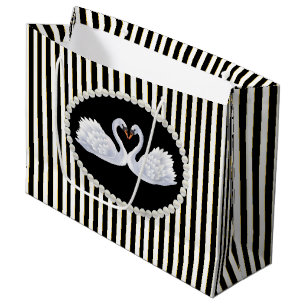 Elegant Black Stripes, Pearls & Swans LG Bag