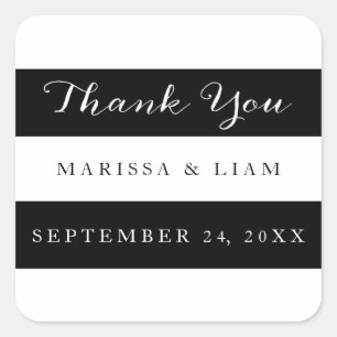 Elegant Black Stripes Wedding Thank You Stickers