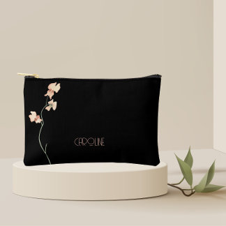 Elegant Black Stylish Floral Boho Cute Accessory Pouch