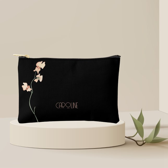  Elegant Black Stylish Floral Boho Cute  Accessory Pouch (Creator Uploaded)