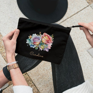  Elegant Black Stylish Floral Boho Cute  Accessory Pouch