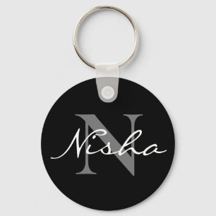 Elegant Black Stylish Monogram Keychain