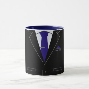 Elegant Black Suit & Blue Neck Tie - Add Your Name Mug