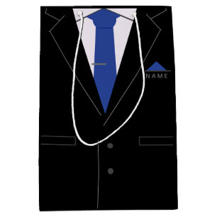 Elegant Black Suit & Blue Necktie - Add Your Name Medium Gift Bag
