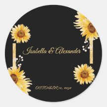Elegant Black Sunflower Gold Wedding Favour Sticke