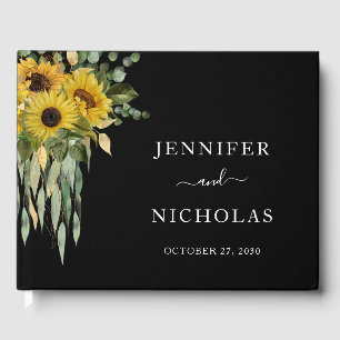 Elegant Black Sunflower Wedding Guest Book