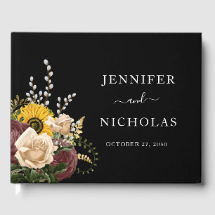 Elegant Black Sunflowers Wedding Guest Book