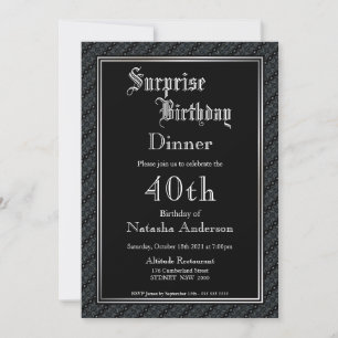 Elegant Black Surprise 40th Birthday Dinner Invitation