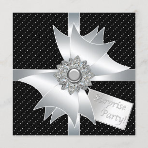 Elegant Black Surprise Birthday Party Invitation