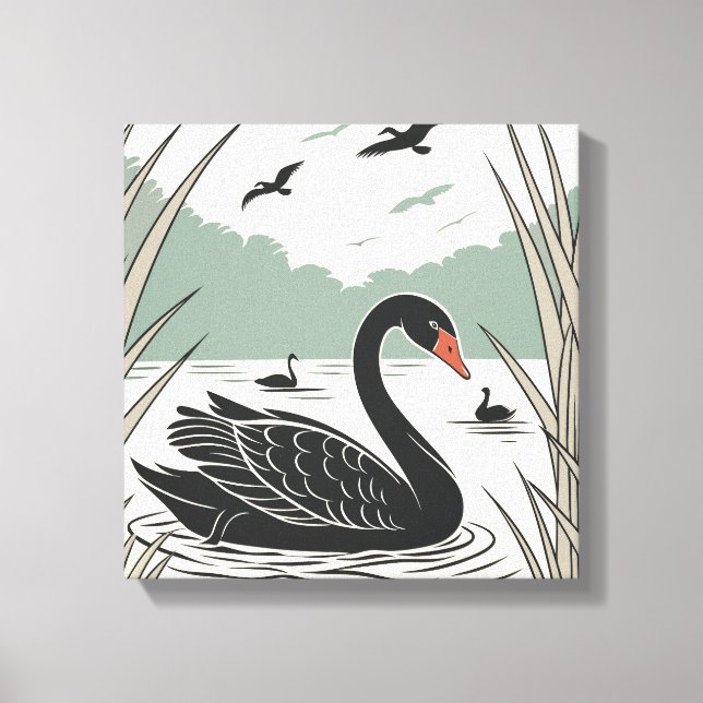 Elegant Black Swan  Canvas Print (Front)